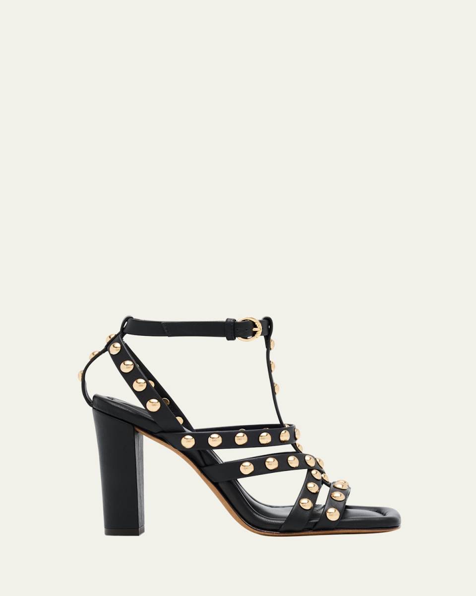 Bijou Studded Caged Block-Heel Sandals